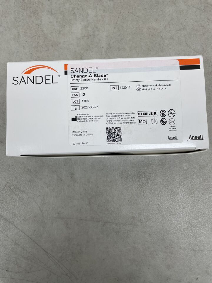 2200 - SANDEL - Change-A-Blade Safety Scalpel Handle  #3, (BX/12) - ( Expiry Date: 2027-03-25 )
