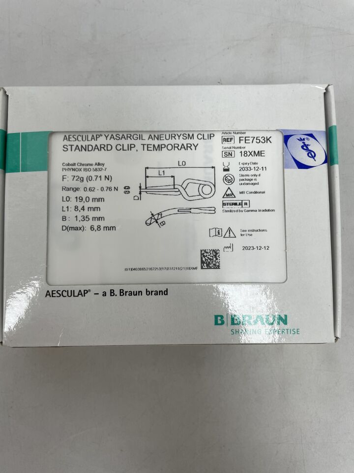 FE753K - B BRAUN - aesculap yasargil temp std-clip slt-cvd 8.4mm , ( BX/1 ) - ( 有效期限：2033-12-11 )