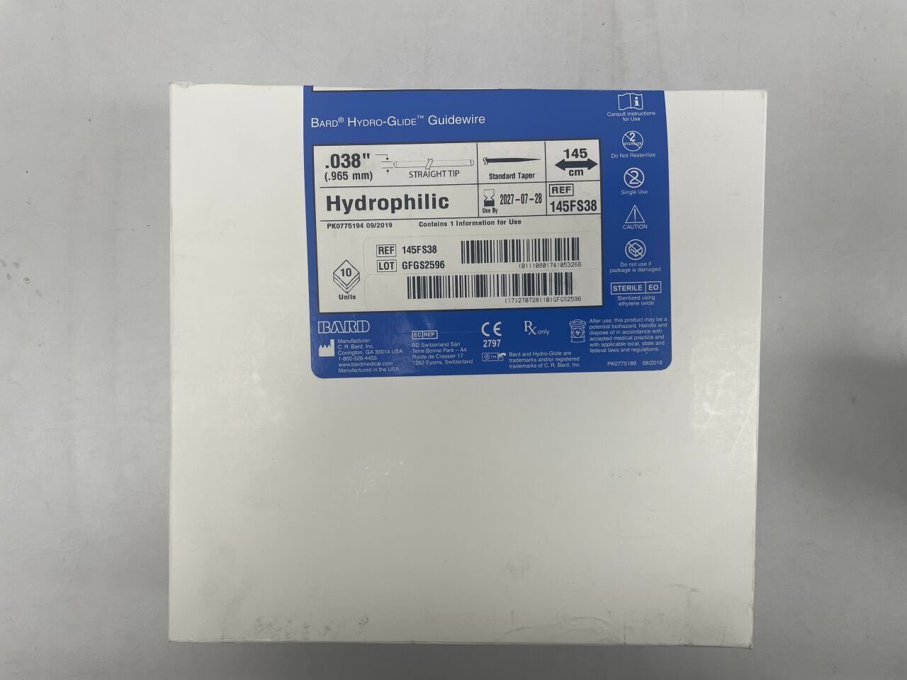 145FS38 - BARD - Guía Hydroglide de 0,038" x 145 cm, ( ) - ( Fecha de caducidad: 28/07/2027 )
