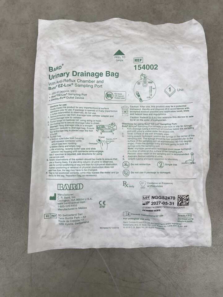 154002 - BARD - Bolsa de drenaje urinario con cúpula antirreflujo, 2000 ml, (unidad) - (Fecha de caducidad: 31/05/2027)