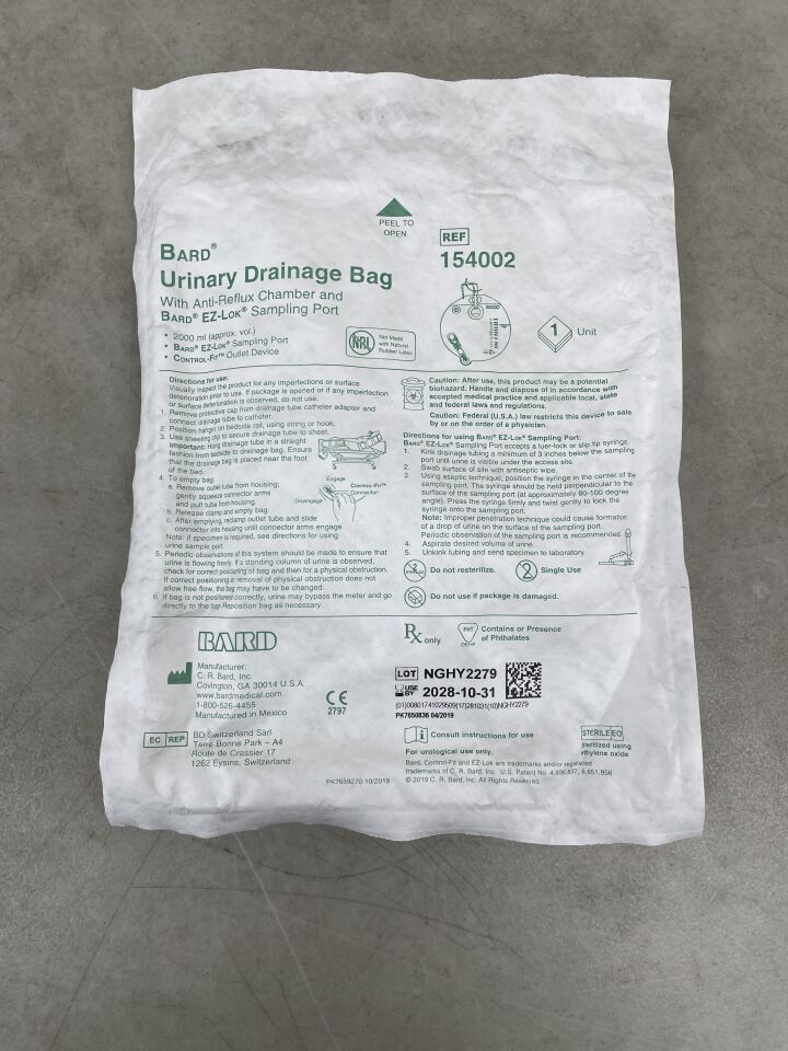 154002 - BARD - Bolsa de drenaje urinario con cúpula antirreflujo, 2000 ml, (unidad) - (Fecha de caducidad: 31/10/2028)