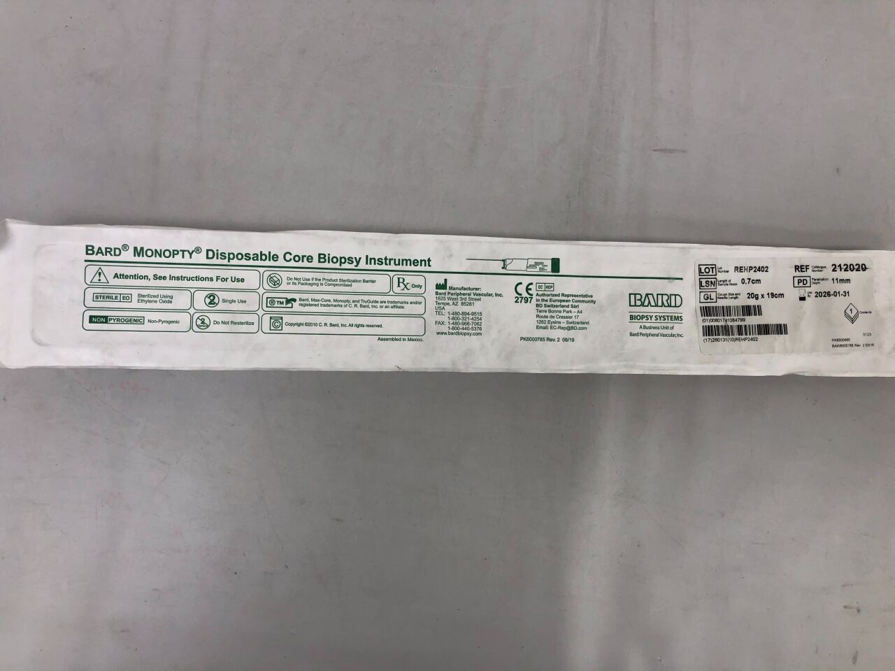 212020 - BARD - Monopty Core Biopsy Instrument, 20G X 19cm, (EA) - ( Expiry Date: 2026-01-31 )