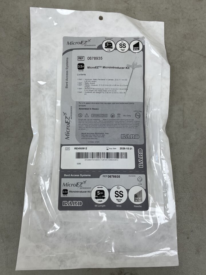 678935 - BARD - Kit de microintroductor MicroEZ 3,5 F x 5 cm, acero inoxidable, bisel corto, (unidad) - (Fecha de caducidad: 31/10/2026)