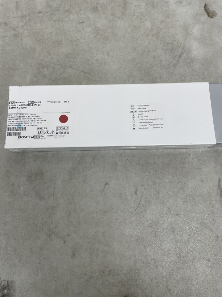 110008408 - BIOMET - Cannulated Drill W/ ZH, 4.8 x 200mm, (BX/1) - ( Expiry Date: 2029-01-26 )