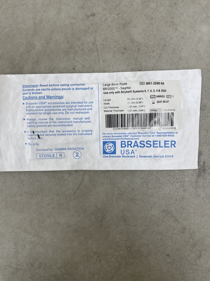 BR1-2590-54 - BRASSELER - Hoja de sierra oscilante para huesos grandes, quirúrgica, 90 x 25 mm, (unidad) - (Fecha de caducidad: 07/06/2027)