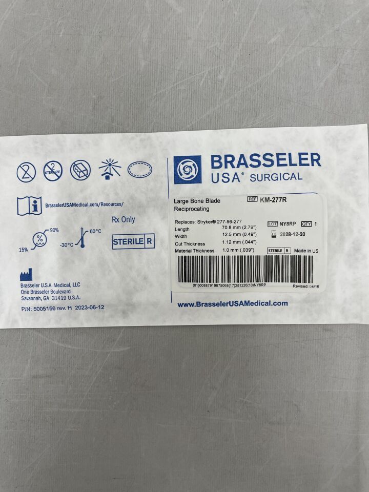 KM-277R - BRASSELER - Hoja de hueso grande reciprocante, 70,8 x 12,5 mm, (unidad) - (Fecha de caducidad: 20/12/2028)