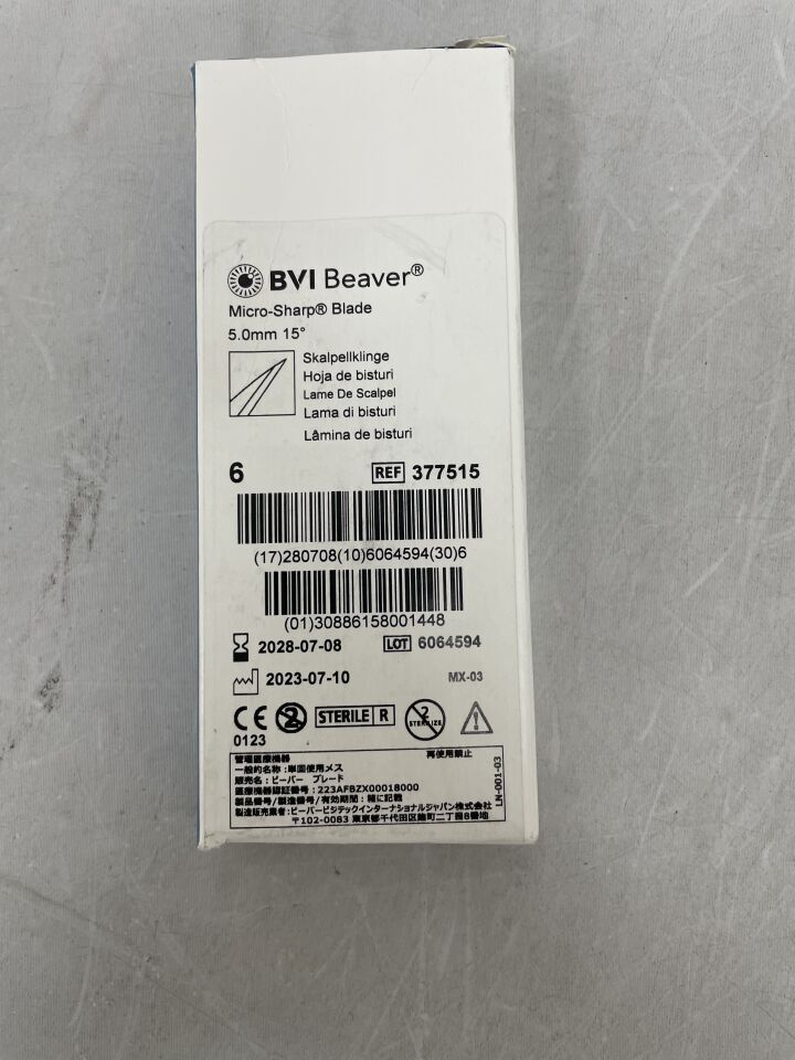 377515 - BVI - Micro-Sharpe Blade, 5.0mm, 15 degrees, (BX/6) - ( Expiry Date: 2028-07-08 )