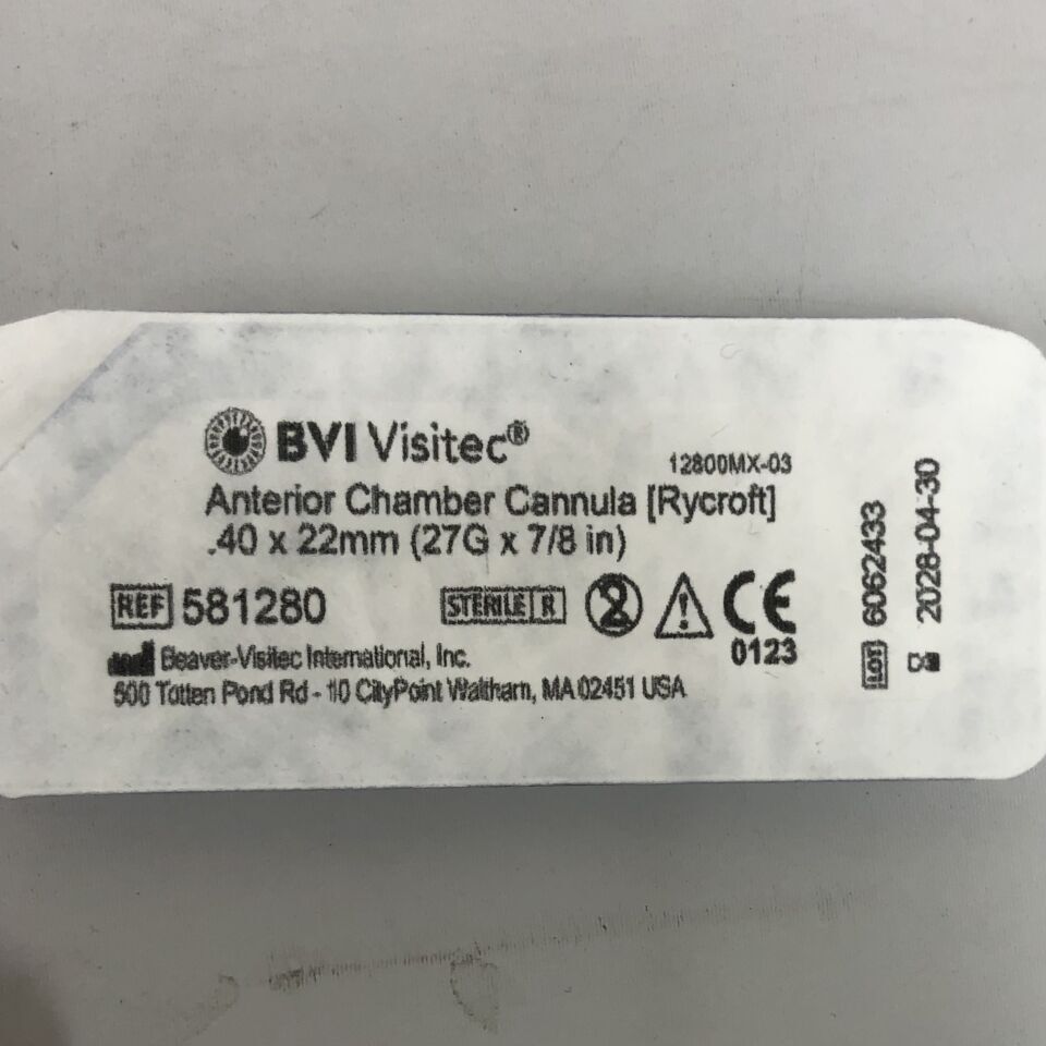 581280 - BVI - Anterior Chamber Cannula, Rycroft, 27G x 7/8", (EA) - ( Expiry Date: 2028-04-30 )