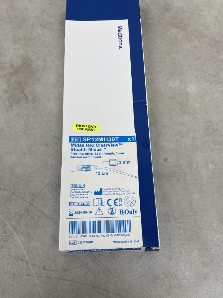 SP12MH30T - MEDTRONIC - Midas Rex ClearView Proximal Bend 3mm x 12cm, 3-Fluted Match Head (No Box), (BX/1) - ( Expiry Date: 2024-09-16 )