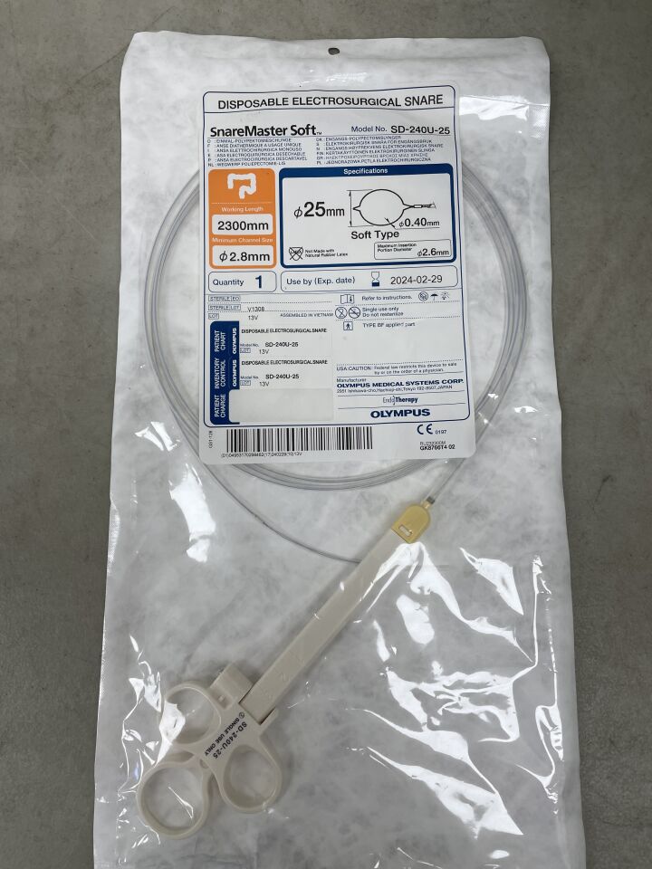 SD-240U-25 - OLYMPUS - Snaremaster Single-Use Soft Oval Electrosurgical Snare, 2300 mm Working Length, 25 mm dia. Loop, (EA) - ( Expiry Date: 2024-02-29 )