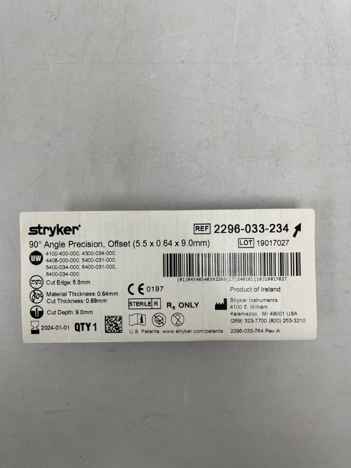 2296-033-234 - STRYKER - Blade, Bent, Coarse, Offset 5.5mm x 9mm x 0.64mm, (EA) - ( Expiry Date: 2024-06-01 )