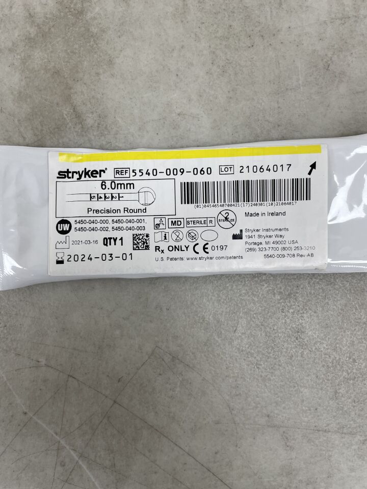 5540-009-060 - STRYKER - S2 Precision Round Bur, Two Flutes 6.0mm, (EA) - ( Expiry Date: 2024-03-01 )