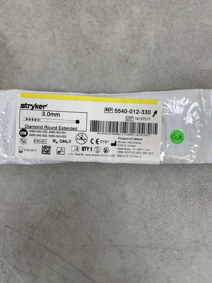 5540-012-330 - STRYKER - S2 Diamond Round Bur, Extended 3.0mm, (EA) - ( Expiry Date: 2024-05-01 )