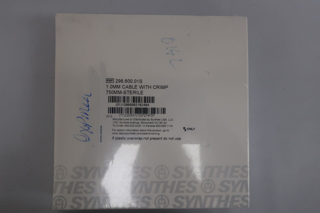 298.800.01S - SYNTHES - Stainless Steel Cable with Crimp, 1 dia. x 750 mm Length, Sterile, (BX/1) - ( Expiry Date: 2024-12-31 )