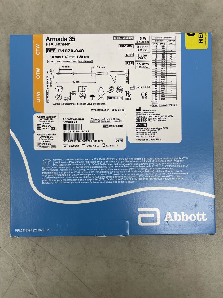 B1070-040 - 雅培 - Armada 35 PTA 導管 - OTW - 7.0mm x 40mm x 80cm，（BX/1）-（有效期限：2026-07-31）