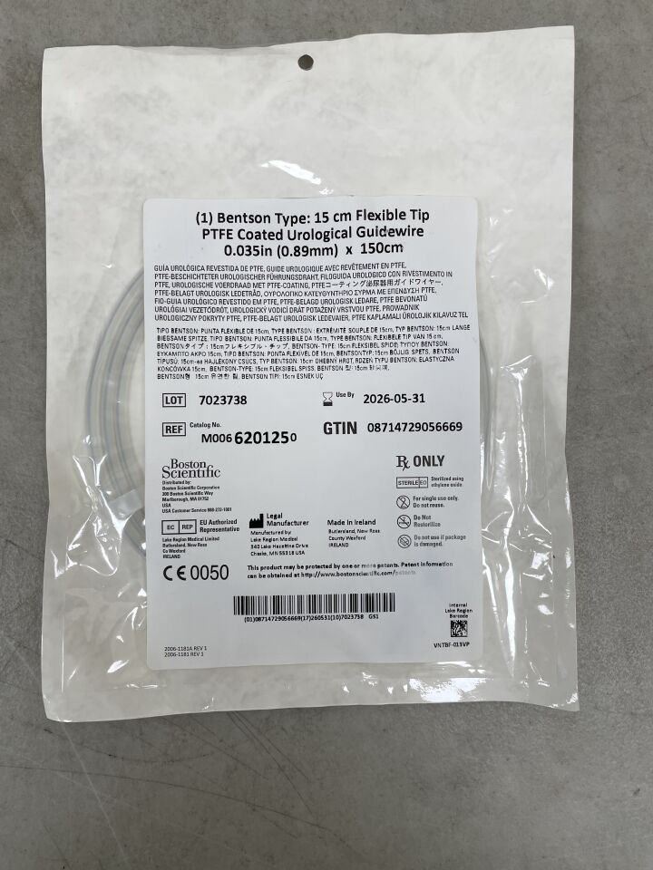 620125  -  BOSTON SCIENTIFIC  -  bentson type: 15cm flexible tip ptfe coated urological guidewire, 0.035" (0.89mm) x 150cm , ( EA )  -  ( Expiry Date : 2026-05-31 )