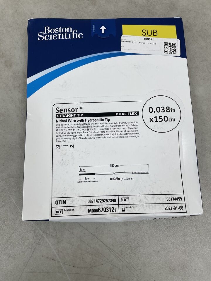 670312  -  BOSTON SCIENTIFIC  -  Sensor Dual-Flex PTFE-Nitinol Guidewire with Hydrophilic Straight Tip, 0.38 in. x 150 cm , ( BX/5 )  -  ( Expiry Date : 2027-01-08 )