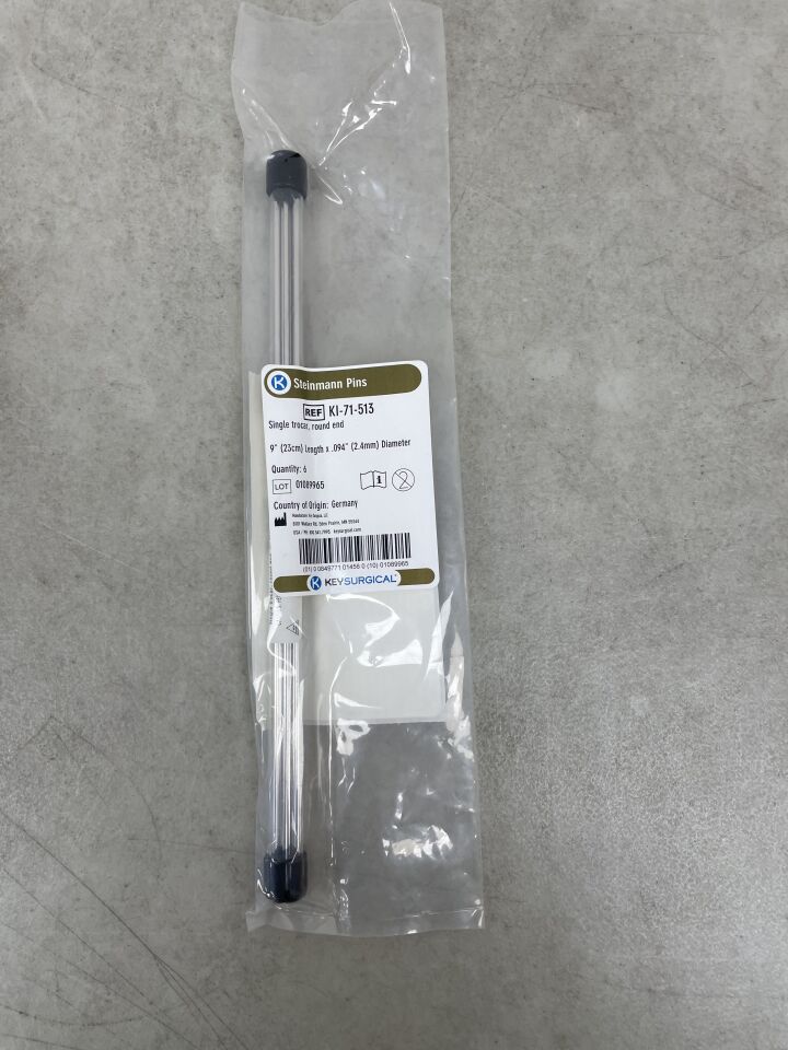 KI-71-513 - KEY SURGICAL - Steinmann Pins, Single Trocar, Round End, 3/32-inch (2.4mm) Diameter, 9-inch long (6 Per Tube), (EA) - ( Expiry Date: 2099-12-31 )
