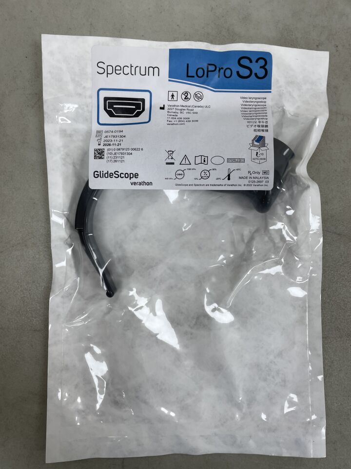 0574-0194  -  VERATHON MEDICAL  -  GlideScope Spectrum LoPro S3 video laryngoscope, >10kg , ( EA )  -  ( Expiry Date : 2026-11-21 )