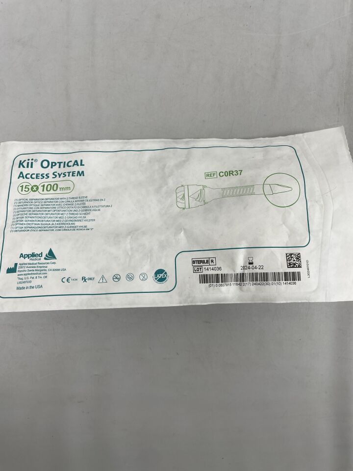 C0R37 - APPLIED MEDICAL RESOURCES - Kii Z-Thread Optical Access System, 15 x 100 mm, (EA) - ( Expiry Date: 2024-03-29 )