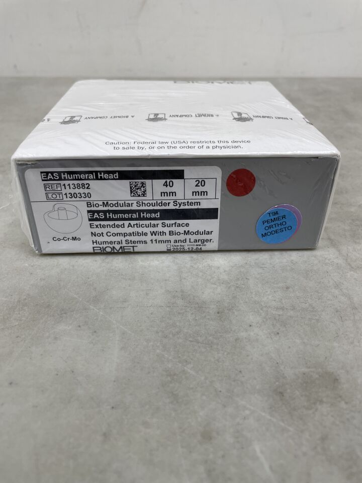113882 - BIOMET - BIO-MODULAR SHOULDER SYSTEM, EAS Humeral Head, 40mm x 20mm, (BX/1) - ( Expiry Date: 2025-12-04 )