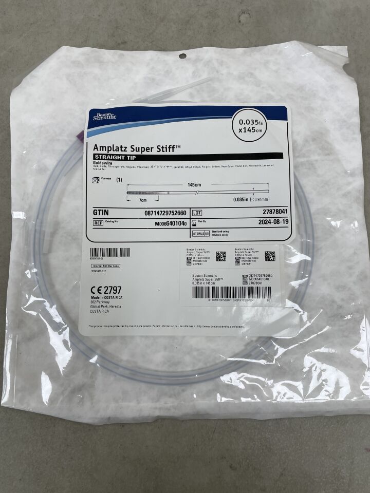 640104 - BOSTON SCIENTIFIC - Amplatz Super Stiff PTFE Coated Straight Tip Guidewire, 145 cm Length, (EA) - ( Expiry Date: 2024-08-19 )