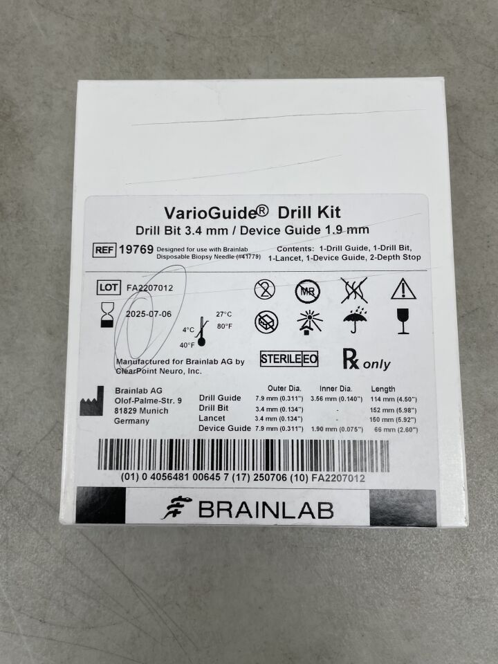 19769 - BRAINLAB - VarioGuide Drill Kit, 3.4mm drill bit, (BX/1) - ( Expiry Date: 2025-07-06 )