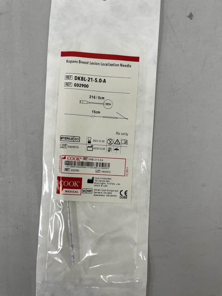 G02900 - COOK - Kopans Breast Lesion Localization Needle 21G x 5cm, (EA) - ( Expiry Date: 2020-07-31 )