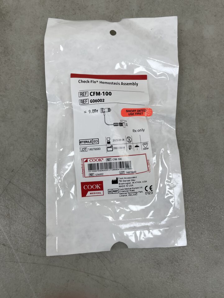 G06002 - COOK - Check-Flo Hemostasis Assembly - CFM-100 - 9Fr, (EA) - ( Expiry Date: 2025-08-04 )