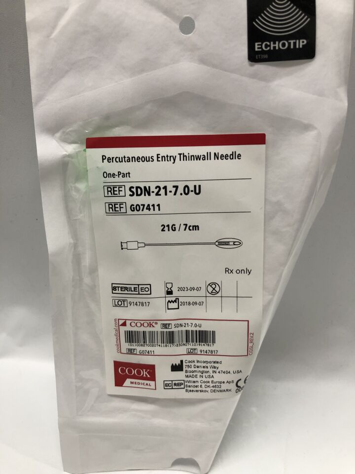 G07411 - COOK - Percutaneous Entry Thinwall Needle, One-part, 21G, (EA) - ( Expiry Date: 2018-05-31 )