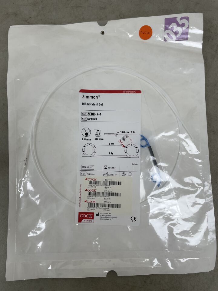 G21393 - COOK - Zimmon Biliary Stent Set - ZEBD-7-4 - 7Fr x 4cm, (EA) - ( Expiry Date: 2025-07-27 )