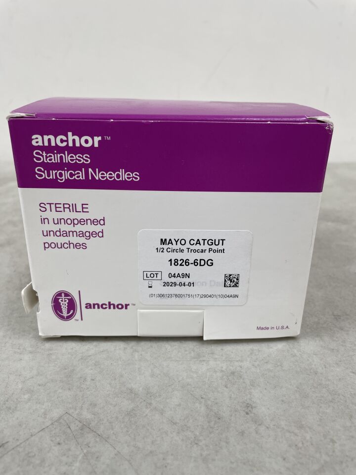1826-6DG - ANCHOR - Mayo Catgut 1/2 Circle Suture Needle, Disposable, Trocar Point, Size 6 (2 Per Pack), (BX/72) - ( Expiry Date: 2029-04-01 )