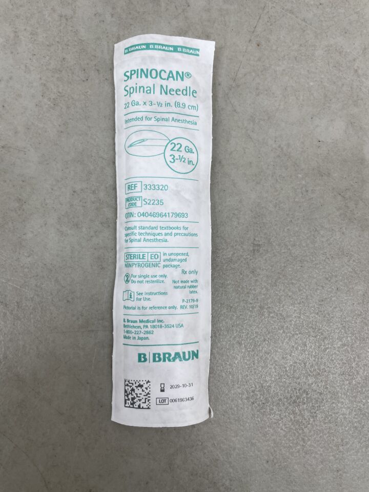 333320 - B BRAUN - Spinocan 脊髓穿刺針，22G x 3.5 英寸，（EA）-（有效期至：2029-10-31）