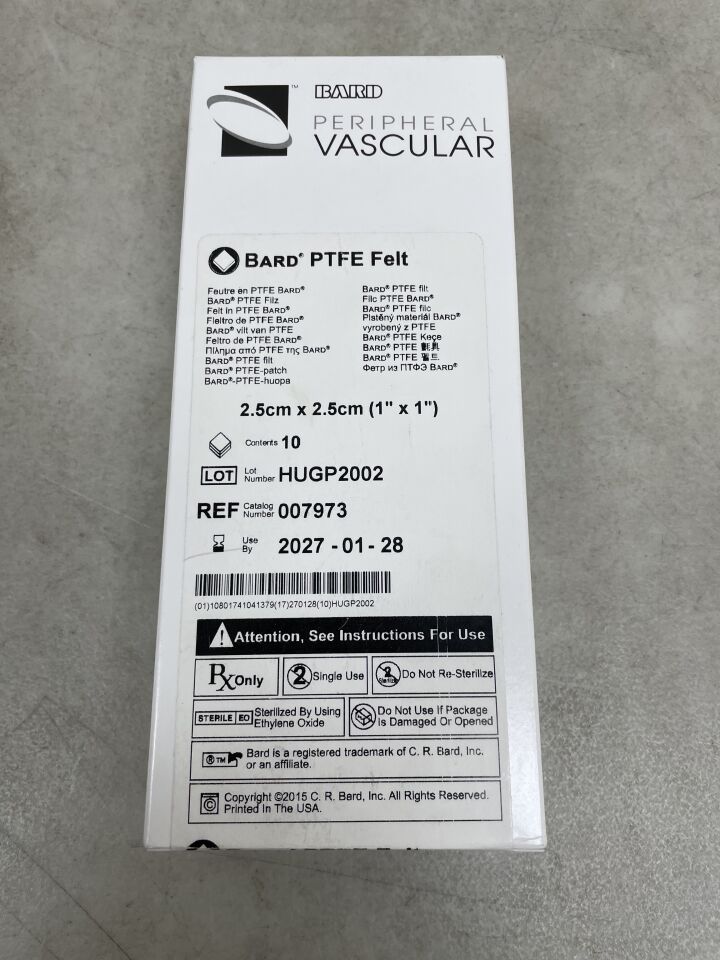 7973 - BARD - PTFE 毛氈：1" x 1"，（盒/10）-（有效期限至：2027-01-28）