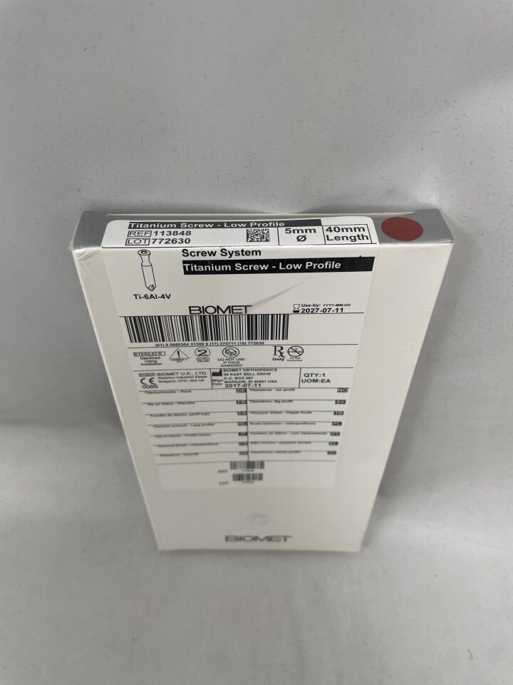 113848 - BIOMET - Titanium Screw Low Profile, 5.0 x 40mm, (BX/1) - ( Expiry Date: 2027-07-11 )