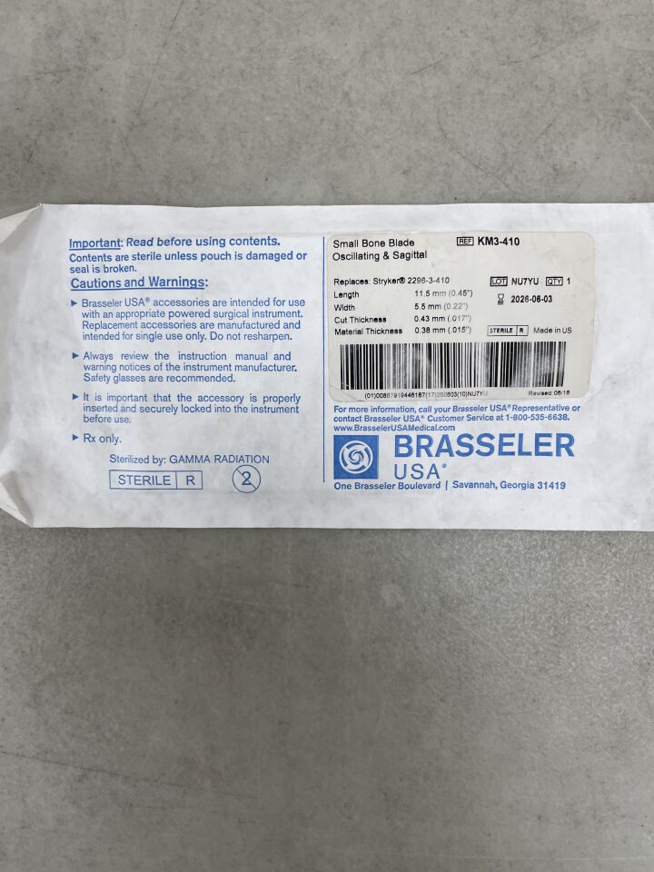 KM3-410 - BRASSELER - Hoja de sierra quirúrgica para esternón, 11,5 x 5,5 mm, (unidad) - (Fecha de caducidad: 03/06/2026)