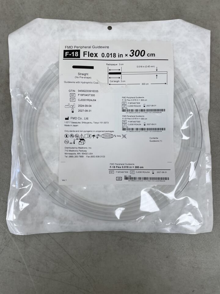 F18F04ST300  -  MEDTRONIC  -  FMD Peripheral Guidewire, Straight, 0.018" x 300cm , ( EA )  -  ( Expiry Date : 2027-08-31 )
