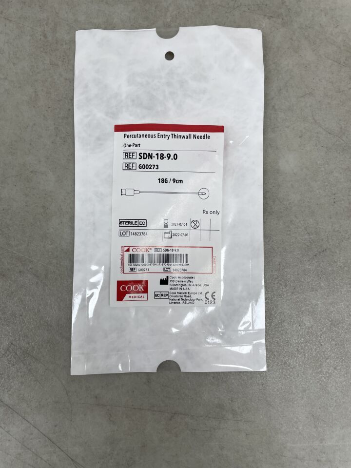 G00273 - COOK - Aguja de pared fina para entrada percutánea - Una pieza - SDN-18-9.0 - 18 G x 9 cm (unidad) - (Fecha de caducidad: 01/07/2027)