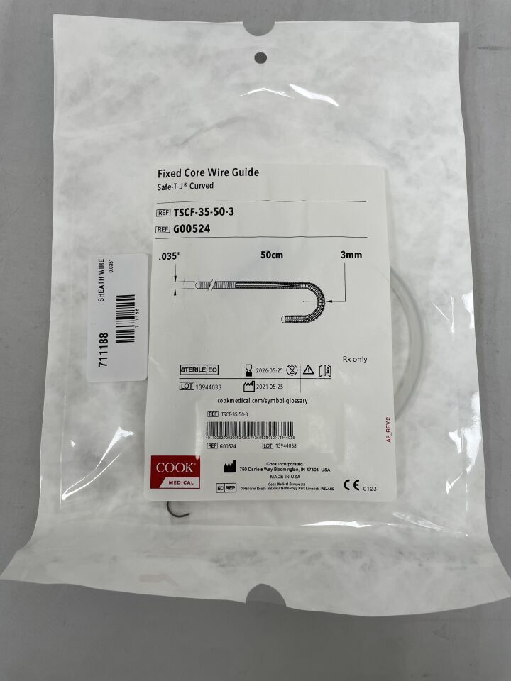 G00524 - COOK - Guía de alambre de núcleo fijo, curvado safe-tj: 0,035" x 50 cm, (unidad) - (Fecha de caducidad: 25/05/2026)
