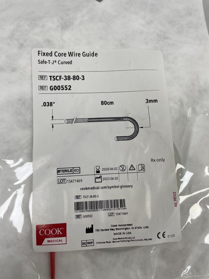 G00552 - COOK - Guía de alambre de núcleo fijo, punta de seguridad TJ: 0,038" x 80 cm, (unidad) - (Fecha de caducidad: 02/06/2028)