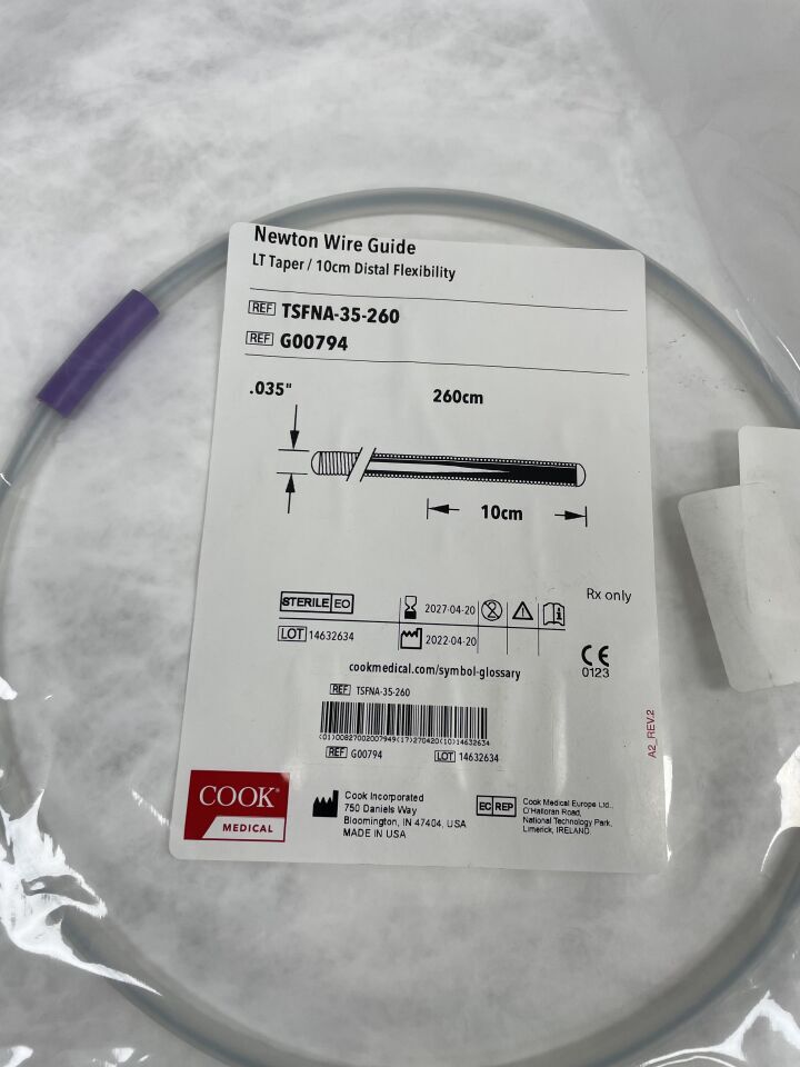 G00794 - COOK - Guía Newton LT, cono de 10 cm, recta, 0,035" x 260 cm, (unidad) - (Fecha de caducidad: 20/04/2027)