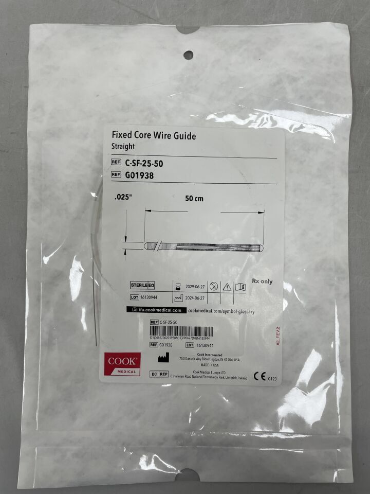 G01938 - COOK - Critical Care Fixed-Core Guide Wire STRAIGHT, FIXED, C-SF-25-50` , (EA) - ( Expiry Date: 2029-06-27 )