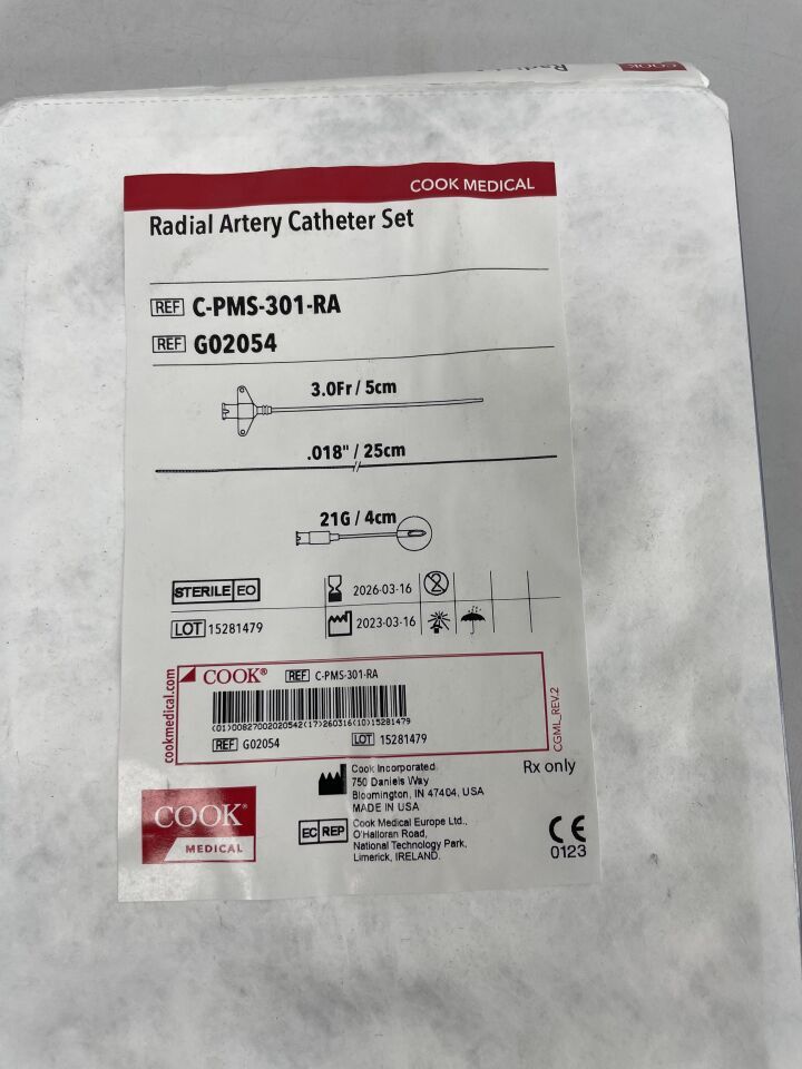 G02054 - COOK - arterial pressure monitoring set 3f x 5cm, (EA) - ( Expiry Date: 2026-03-16 )