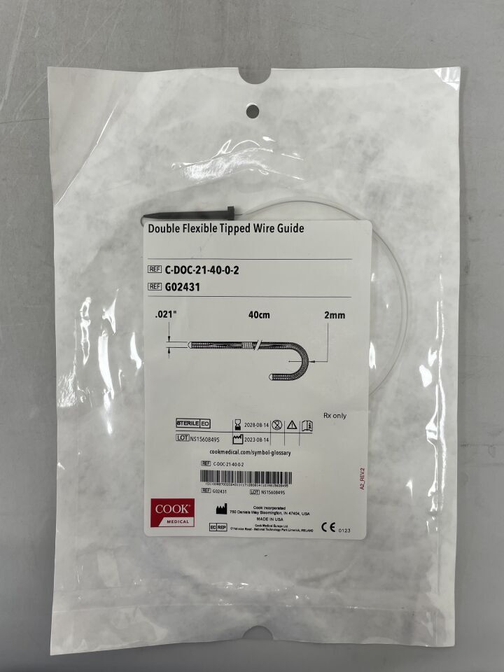G02431 - COOK - Double Flexible Tipped Wire Guide, .021" x 40cm, J-Tip 2mm, (EA) - ( Expiry Date: 2028-08-14 )