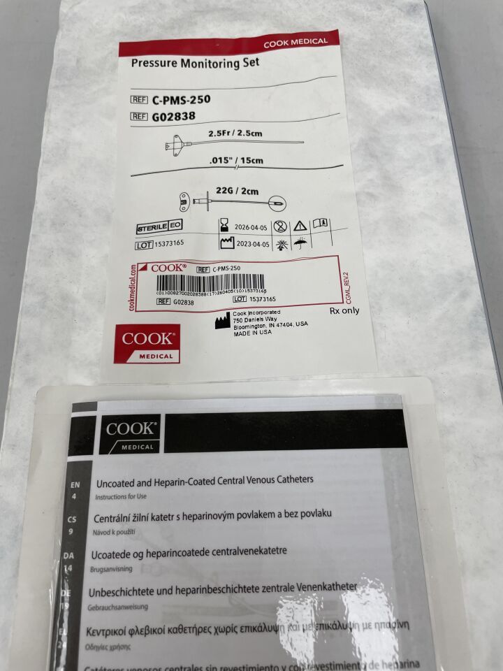 G02838 - COOK - Pressure Monitoring Set, 2.5 Fr Catheter, (EA) - ( Expiry Date: 2026-04-05 )