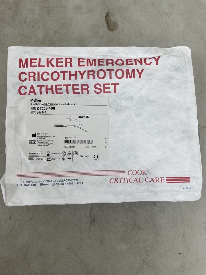 G06246 - COOK - Melker Uncuffed Emergency Cricothyrotomy Catheter Set 4MM, (EA) - ( Expiry Date: 2026-04-10 )