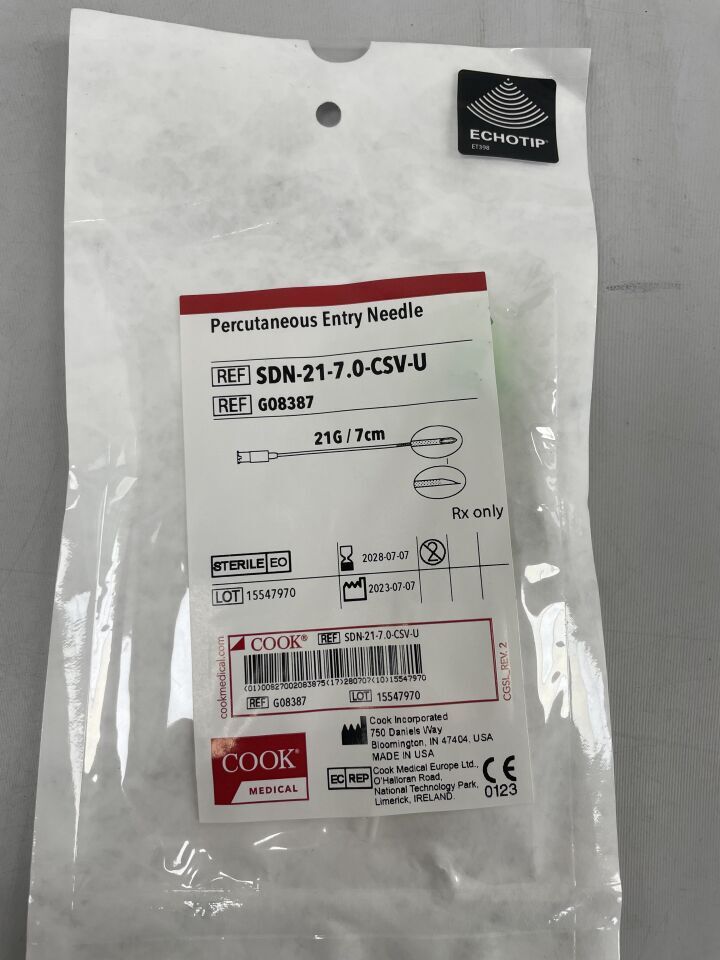 G08387 - COOK - 一體式經皮穿刺針，靜脈斜面，超音波尖端 21g x 7cm，（EA）-（有效期：2028-07-07）