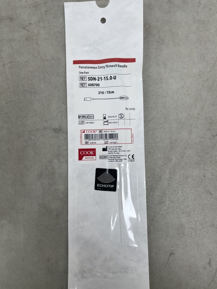 G08700 - COOK - 一體成型經皮穿刺針（無底板），EchoTip 21G x 15cm，（EA）-（有效期至：2026-04-23）