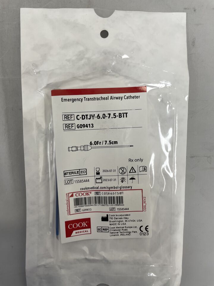 G09413 - COOK - 緊急經氣管氣道導管 6F x 7.5cm，（EA）-（有效期至：2026-07-31）