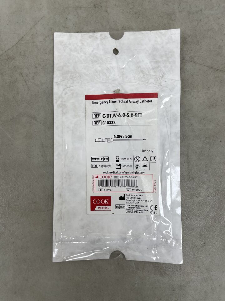 G10338 - COOK - 緊急經氣管氣道導管，6F x 5cm，（）-（有效期至：2026-03-28）